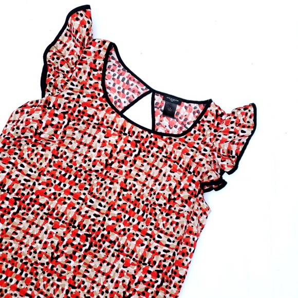 Ann Taylor Tops - Ann Taylor Red Patterned Ruffled Sleeve Top